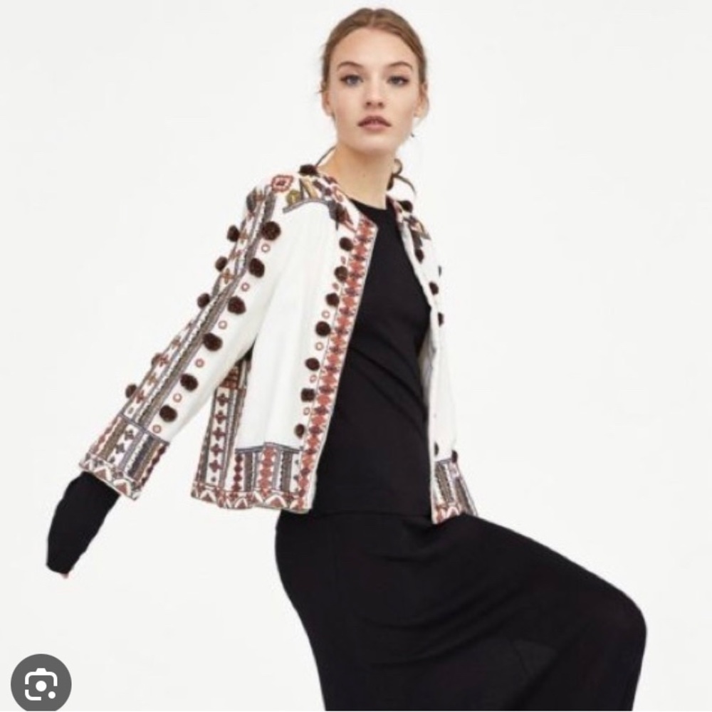 Zara  Embroidered Pom Pom Jacket 💥 Sold 💣 - Picture 2 of 6
